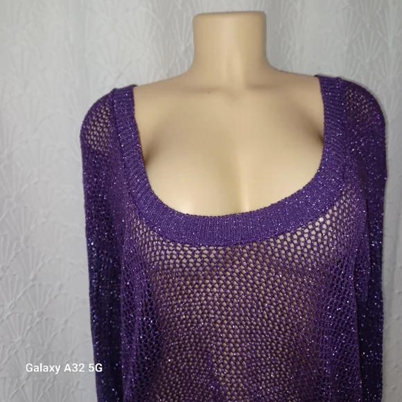 Bisou Bisou New Women XL Purple Mesh Women's Sweater - Picture 4 of 13